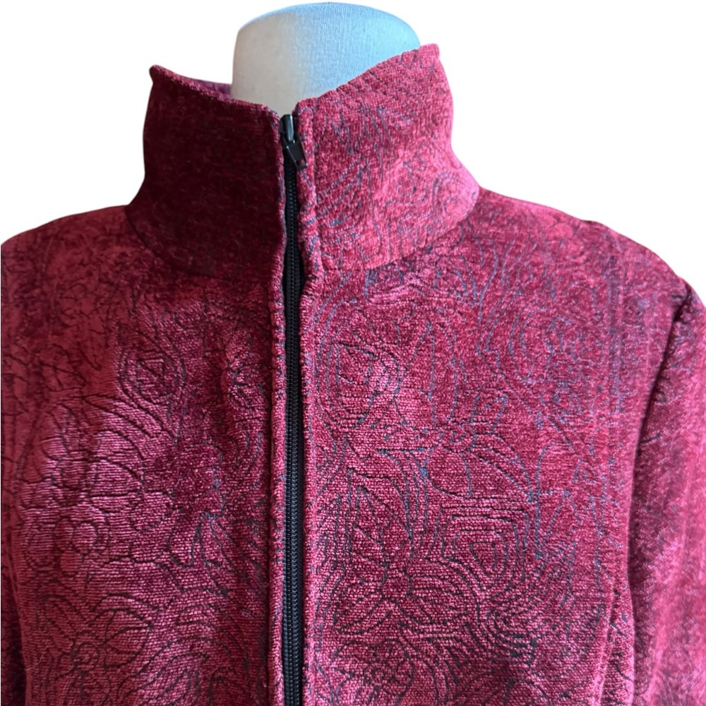Y2K dressbarn Floral Brocade Plush Textured Zip‎ Up Jacket - Picture 2 of 7